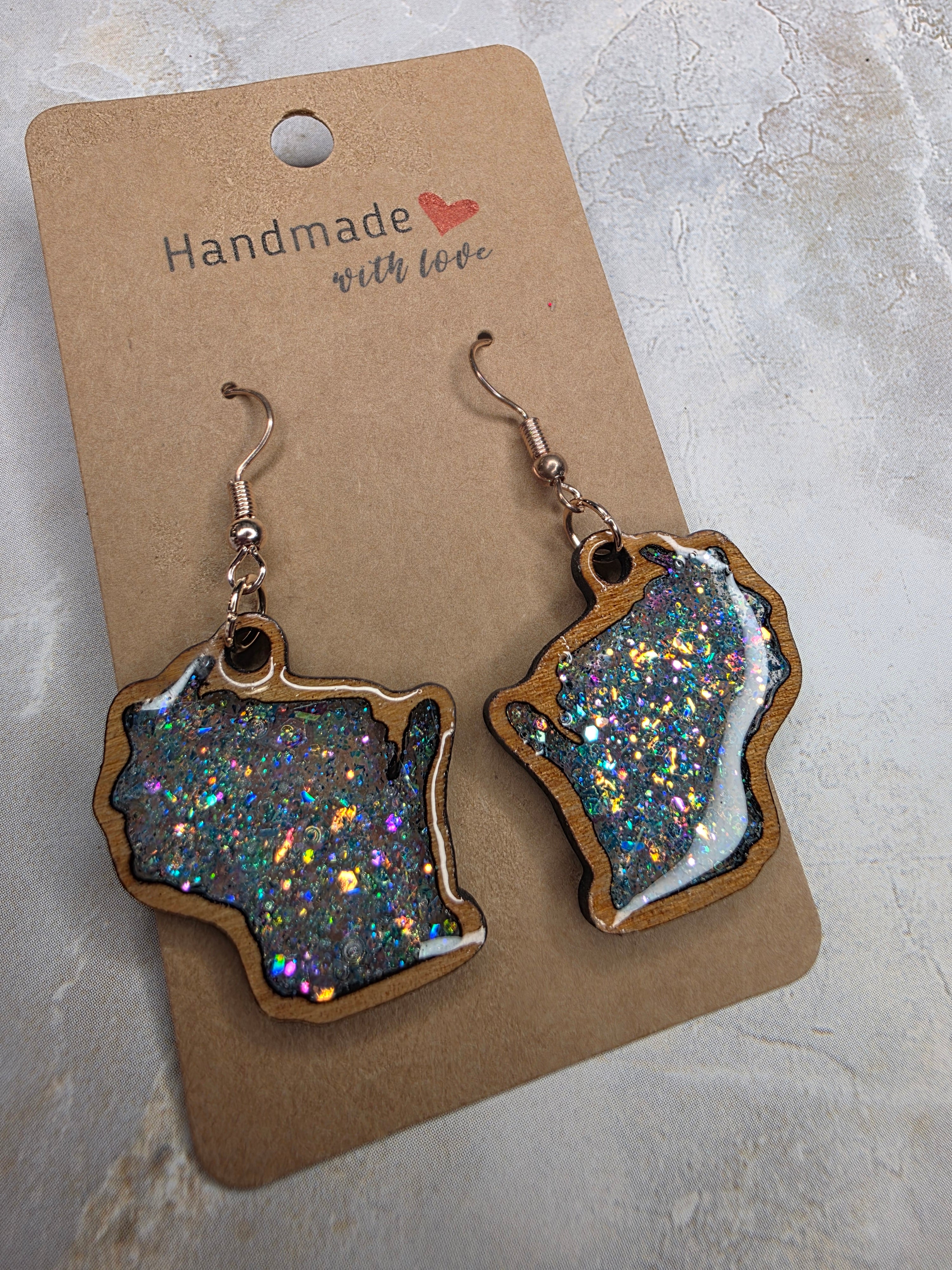 Wisconsin Resin Earrings - Wood Frame