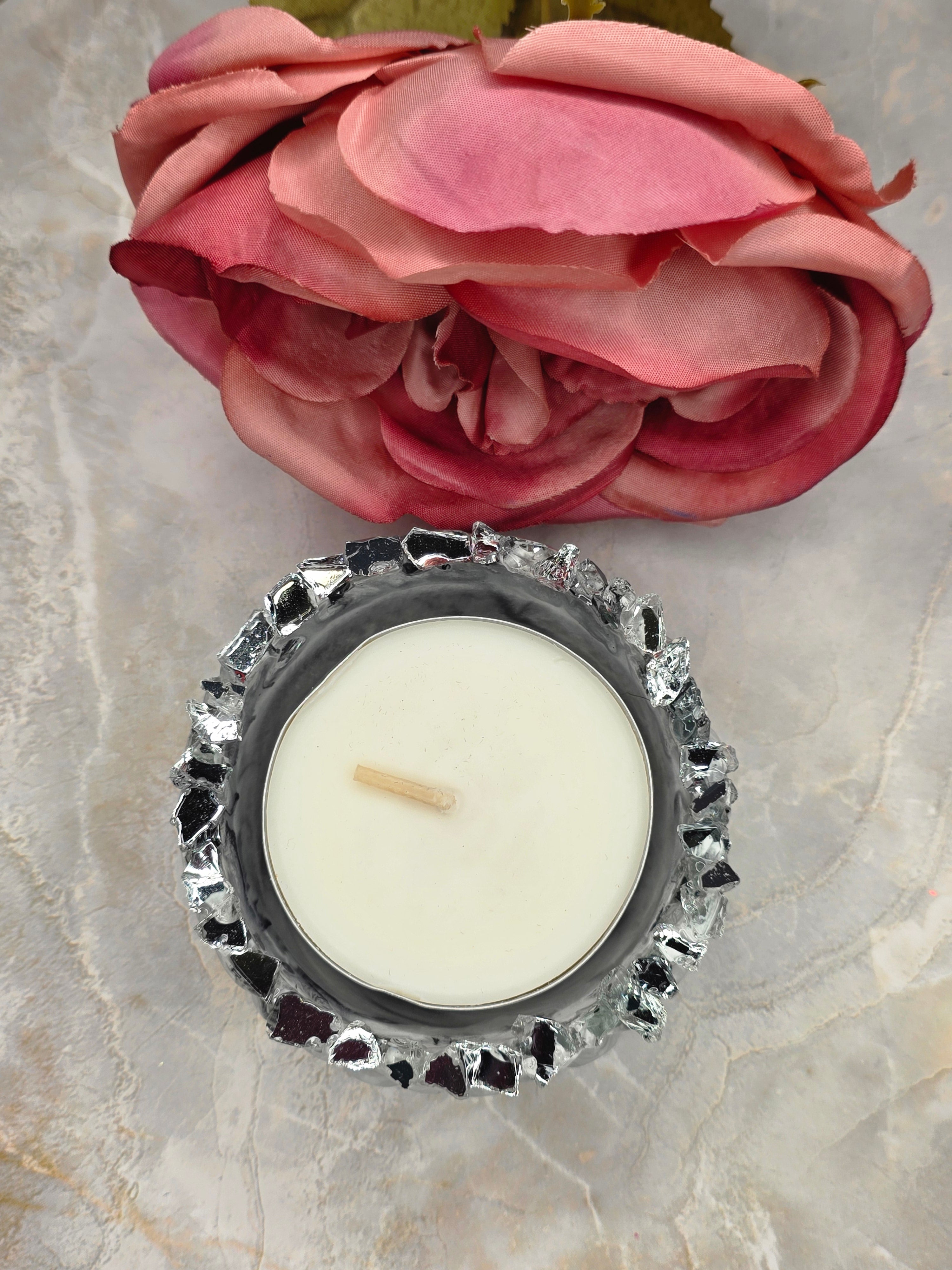 Eco Resin Tealight Candle Holder | Crushed Silver Glass