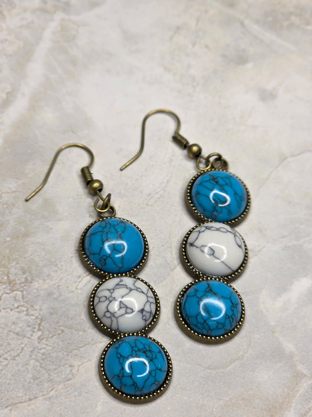 Dark Turquoise & White Triple Drop Earrings