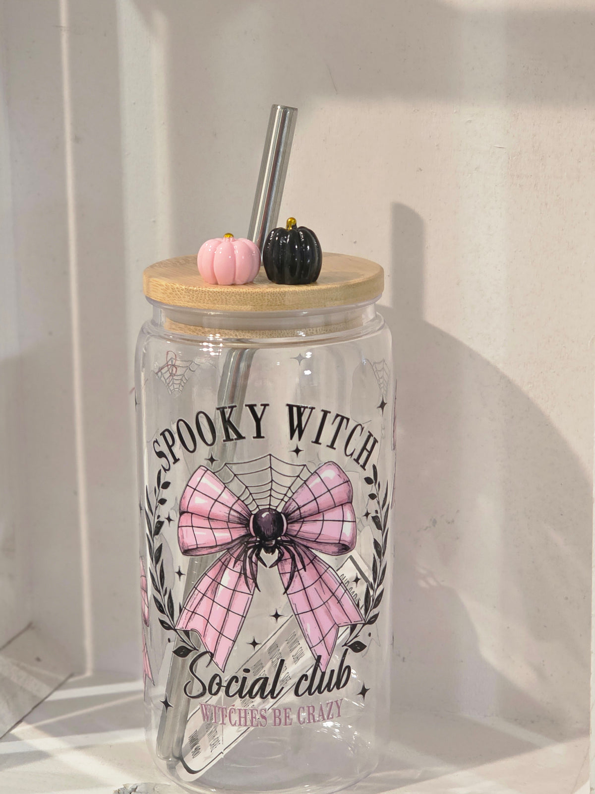 16 oz Spooky Witch Social Club Pink Bow Tumbler