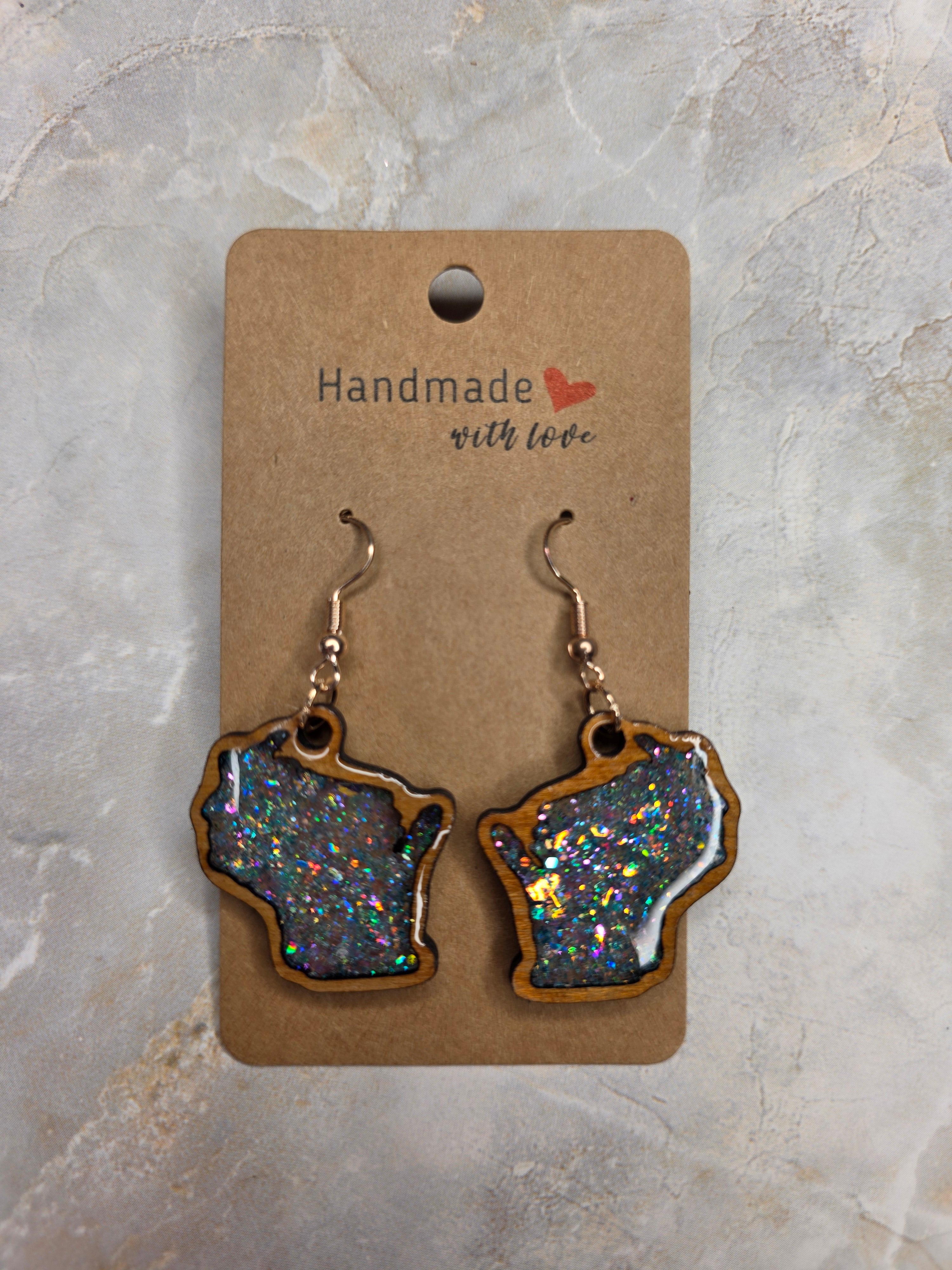 Wisconsin Resin Earrings - Wood Frame