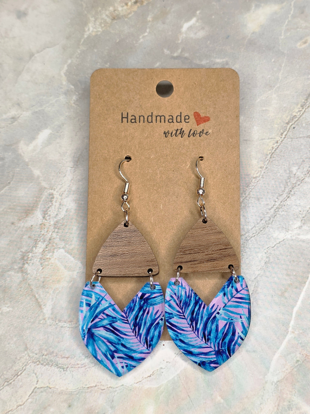 Tropical Palm Leaf Wood & Resin Earrings