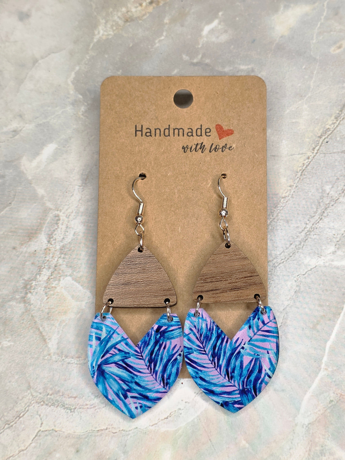 Tropical Palm Leaf Wood & Resin Earrings