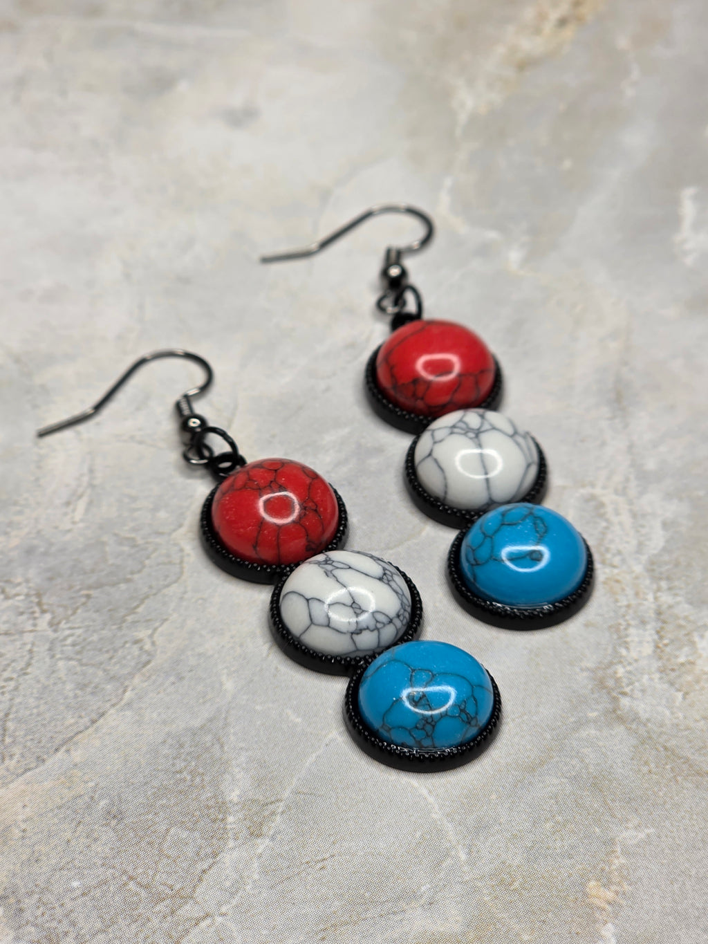 Red White & Turquoise Triple Drop Earrings