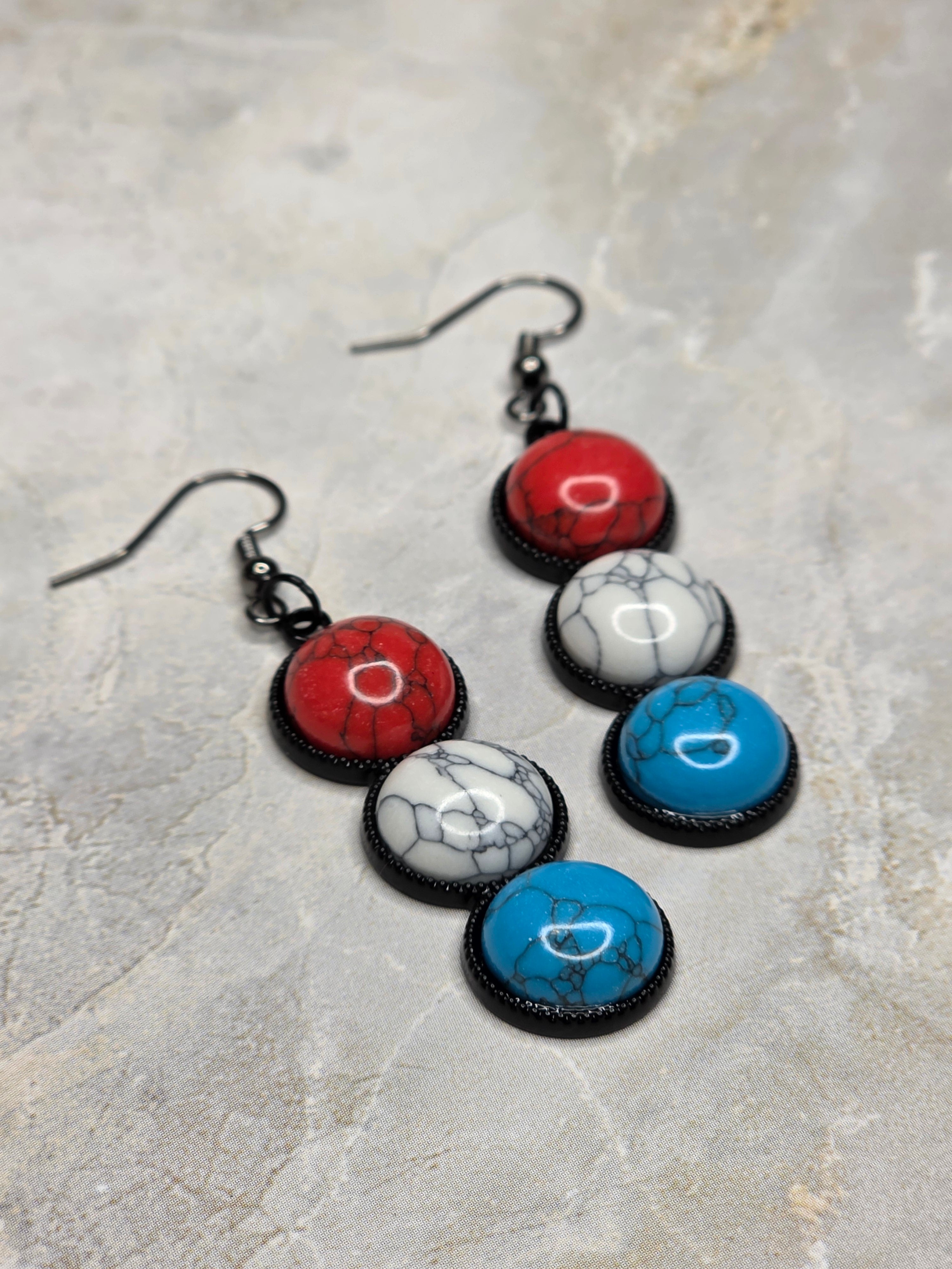 Red White & Turquoise Triple Drop Earrings