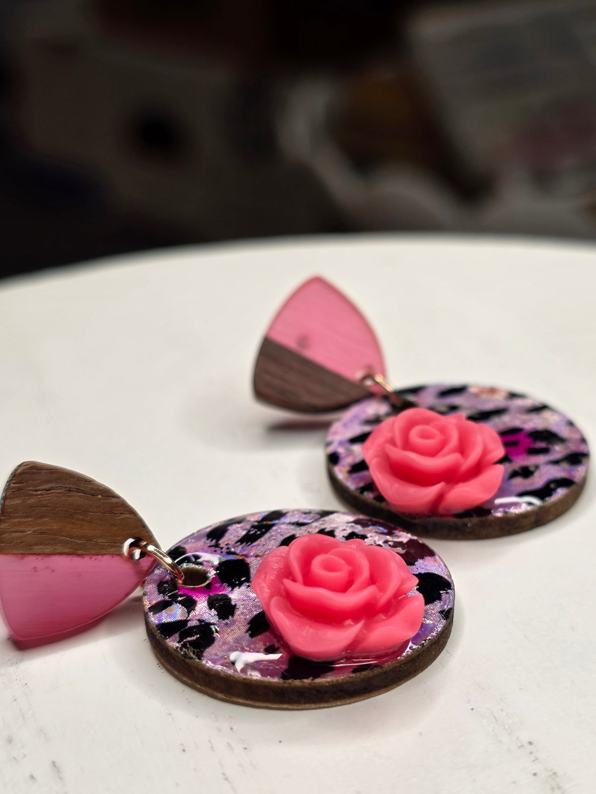 Leopard Rose Drop Earrings