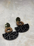 Black Geometric Acrylic & Wood Dangle Earrings