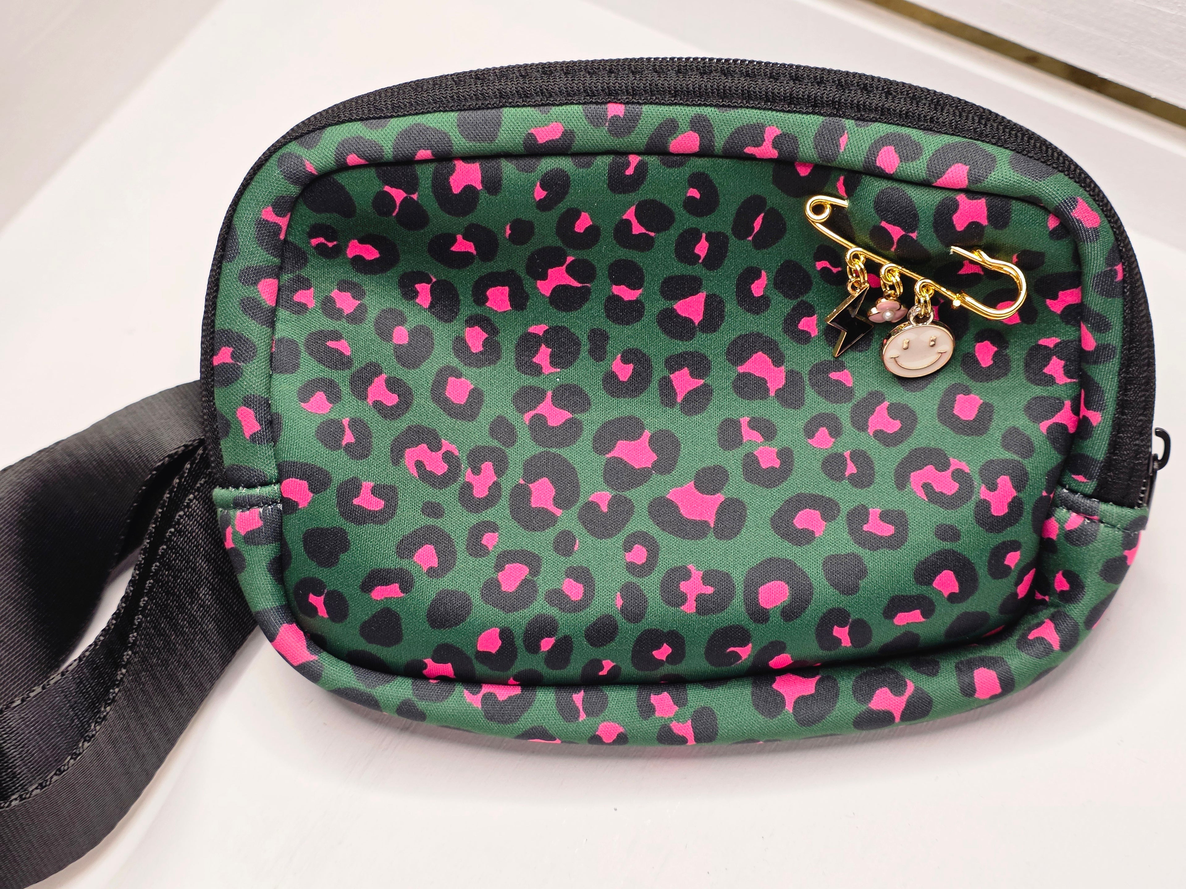 Green Leopard Charm Crossbody Bag