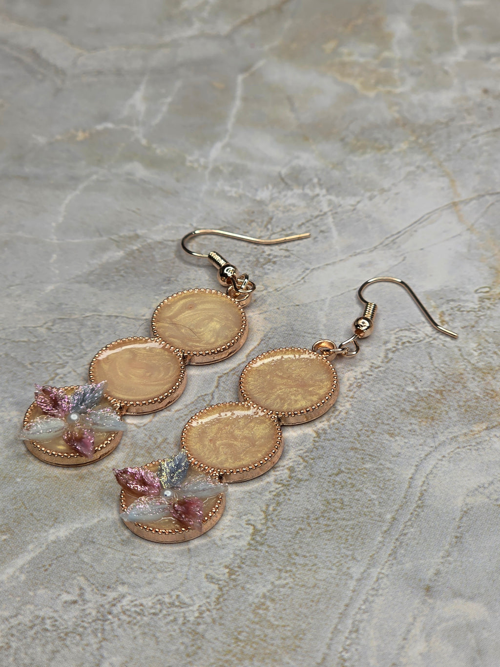Rose Gold Floral Triple Drop Earrings