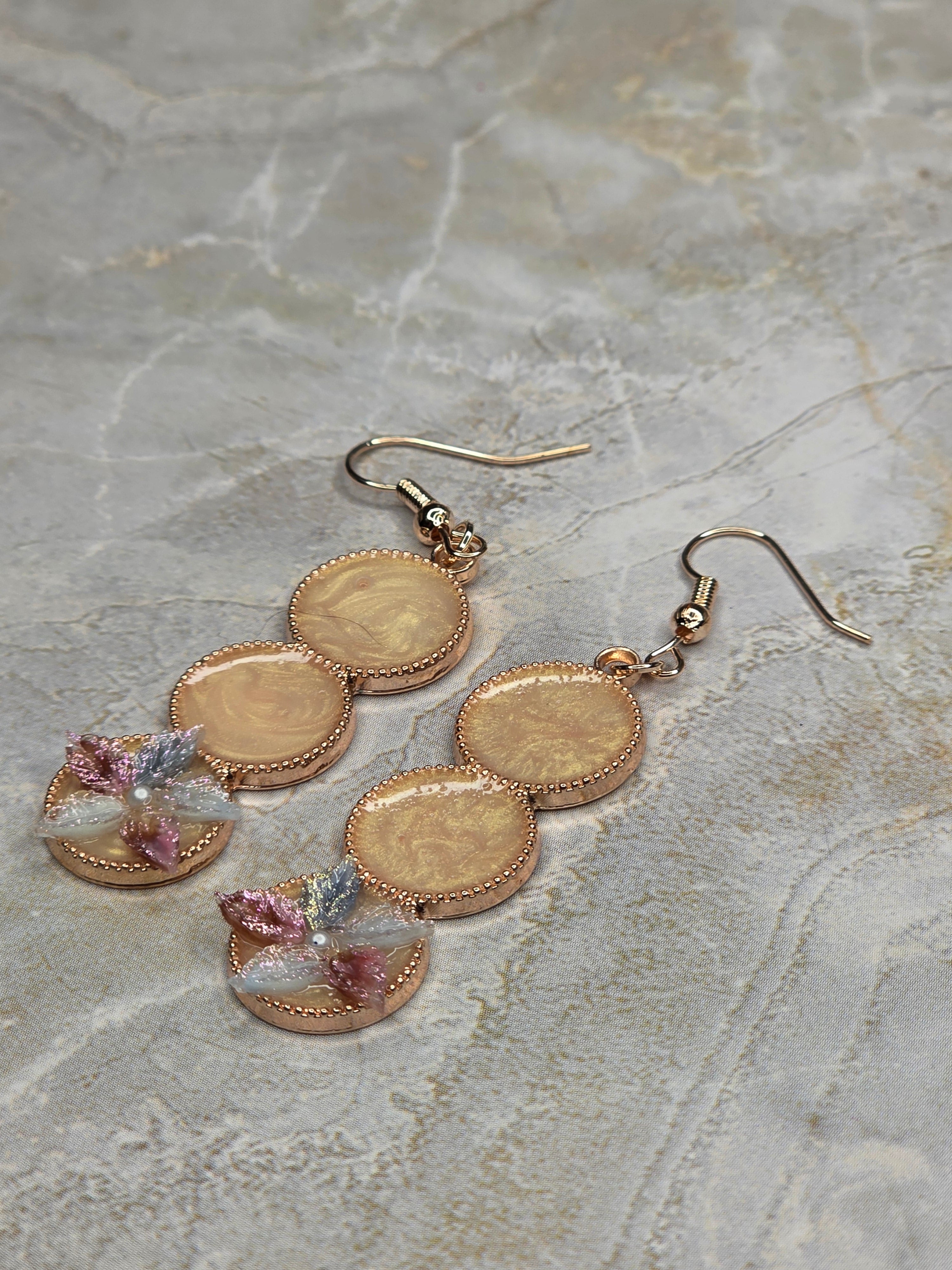 Rose Gold Floral Triple Drop Earrings