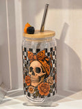16 oz Pumpkin Skull & Orange Floral Acrylic Tumbler