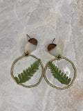 Real Fern Resin & Wood Dangle Earrings